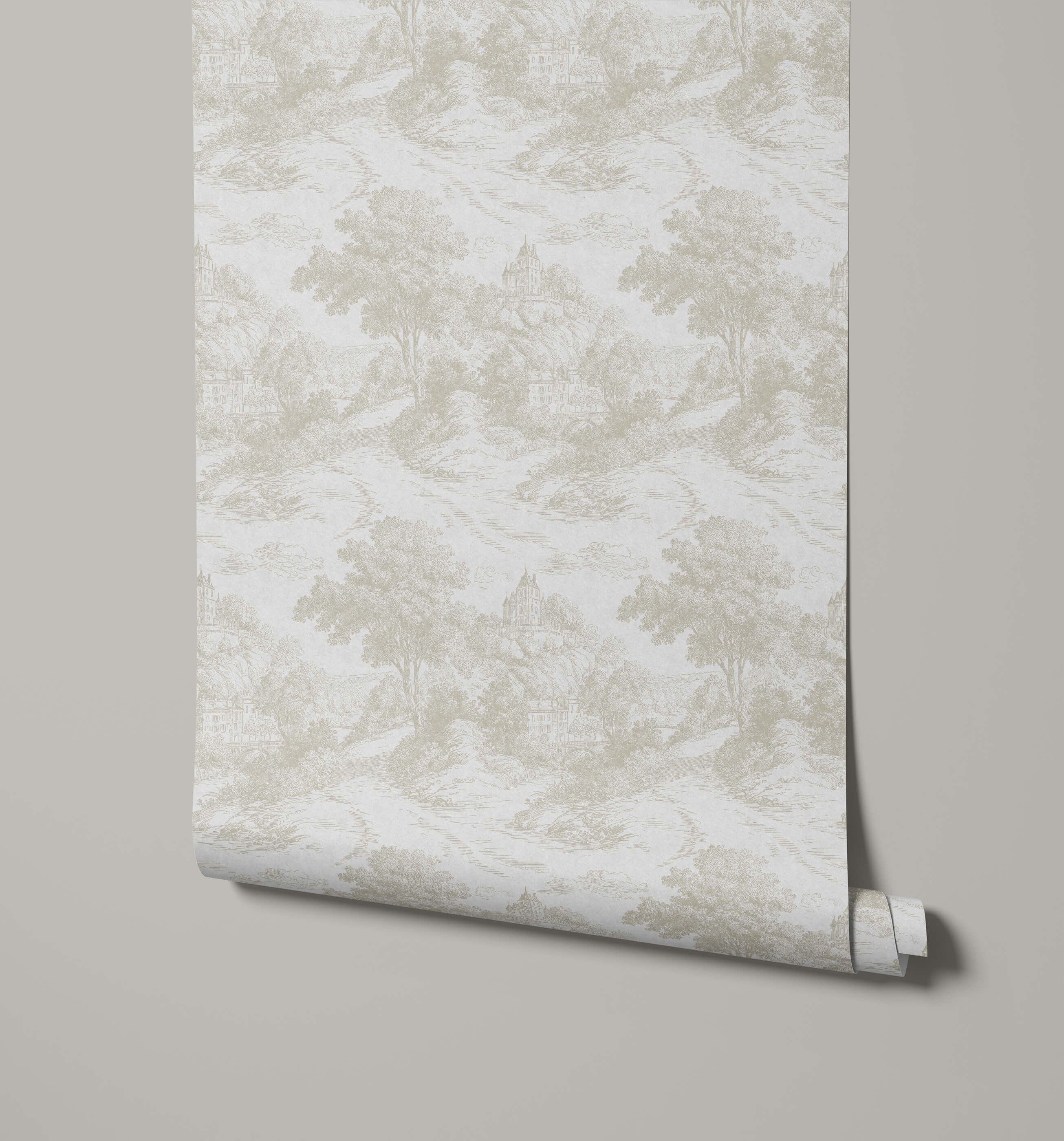 Roll of textured wallpaper on a plain background