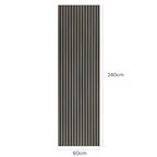 A tall rectangular panel with vertical dark gray and beige stripes, shown on a white background with dimension labels indicating 240 cm height and 60 cm width.
