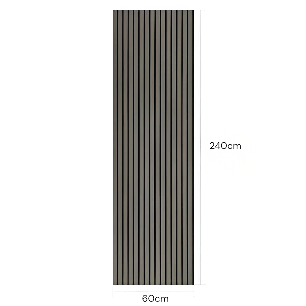 A tall rectangular panel with vertical dark gray and beige stripes, shown on a white background with dimension labels indicating 240 cm height and 60 cm width.