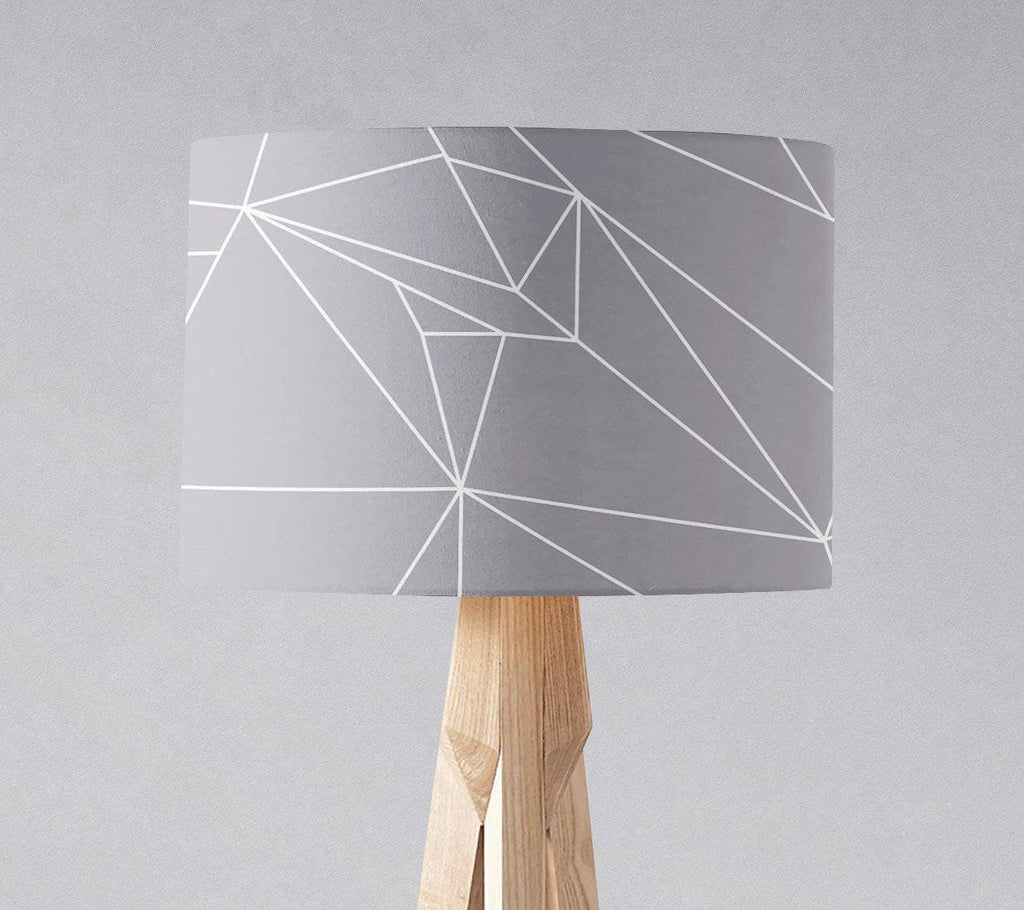 Grey Drum Lampshade, White Geometric Line Design Shade for Table, Floor or Ceiling Pendant Light