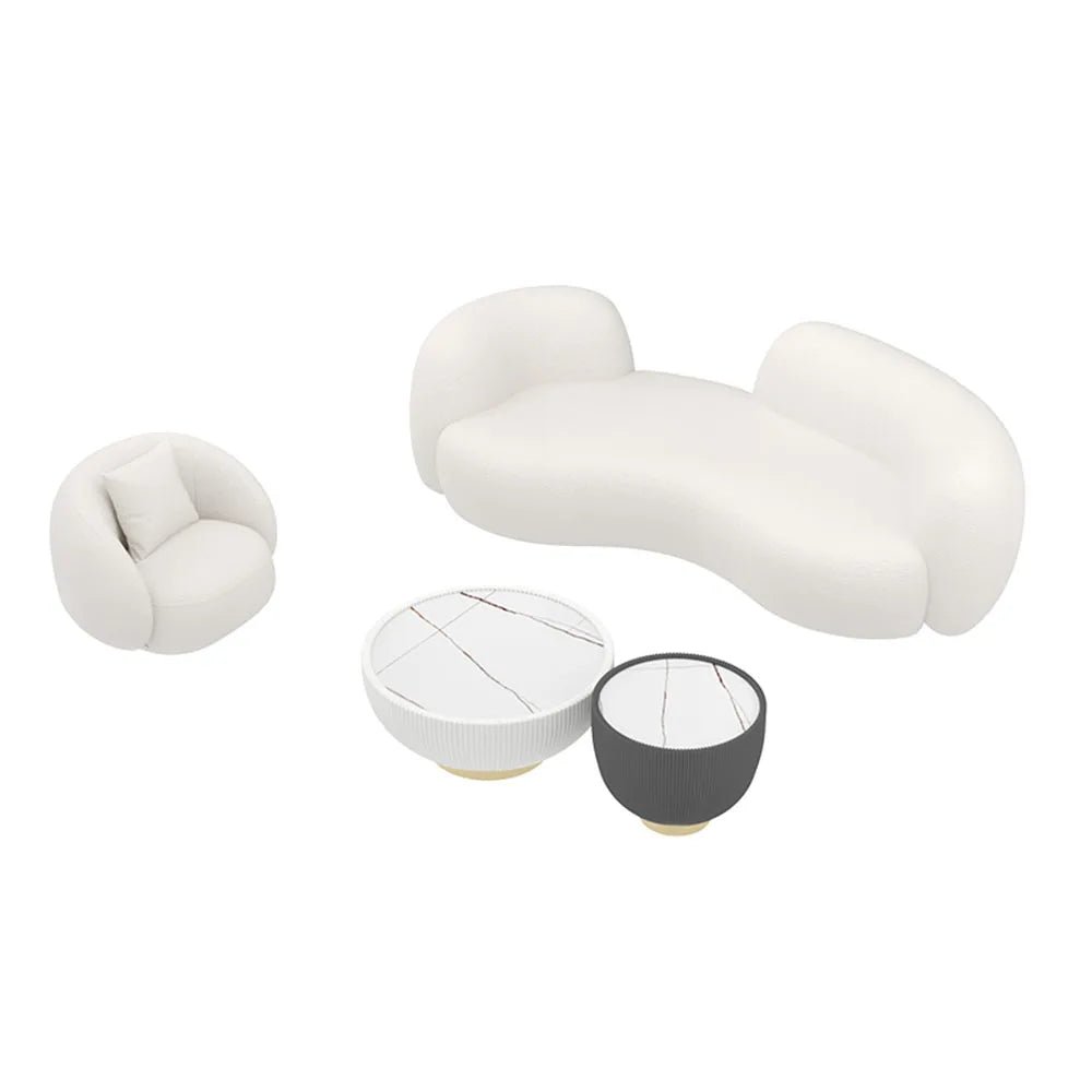 Set of white and gray furniture pieces on a white background