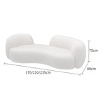White sofa with dimensions labeled on a white background