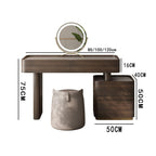 Wooden vanity table with dimensions labeled on a white background