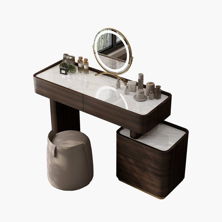 Dressing table with mirror and cosmetic items on a white background