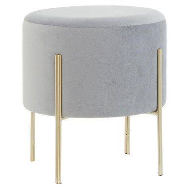 Hayes Round Grey Velvet Stool - MOOAZAA