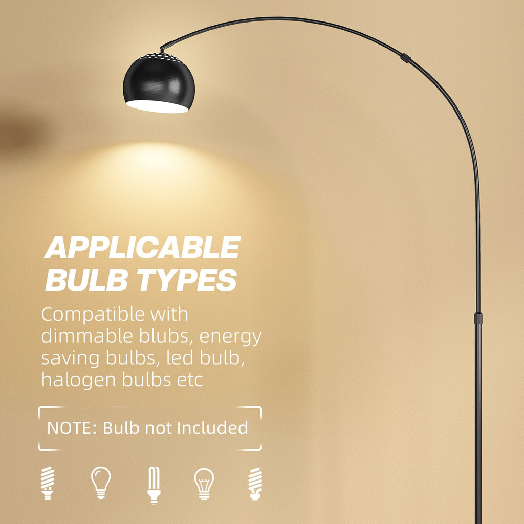 HOMCOM Arc Floor Lamp for Living Room, Modern Adjustable Standing Lamp with Faux Black Marble Base Black - MOOAZAA