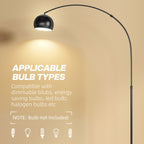 HOMCOM Arc Floor Lamp for Living Room, Modern Adjustable Standing Lamp with Faux Black Marble Base Black - MOOAZAA
