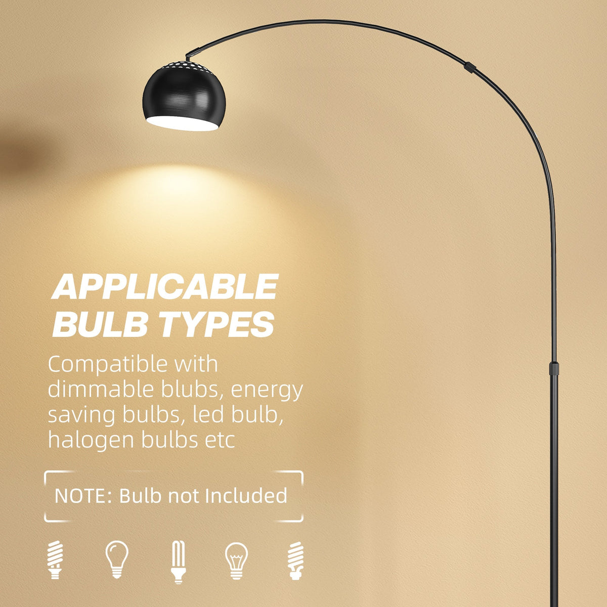 HOMCOM Arc Floor Lamp for Living Room, Modern Adjustable Standing Lamp with Faux Black Marble Base Black - MOOAZAA