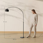 HOMCOM Arc Floor Lamp for Living Room, Modern Adjustable Standing Lamp with Faux Black Marble Base Black - MOOAZAA