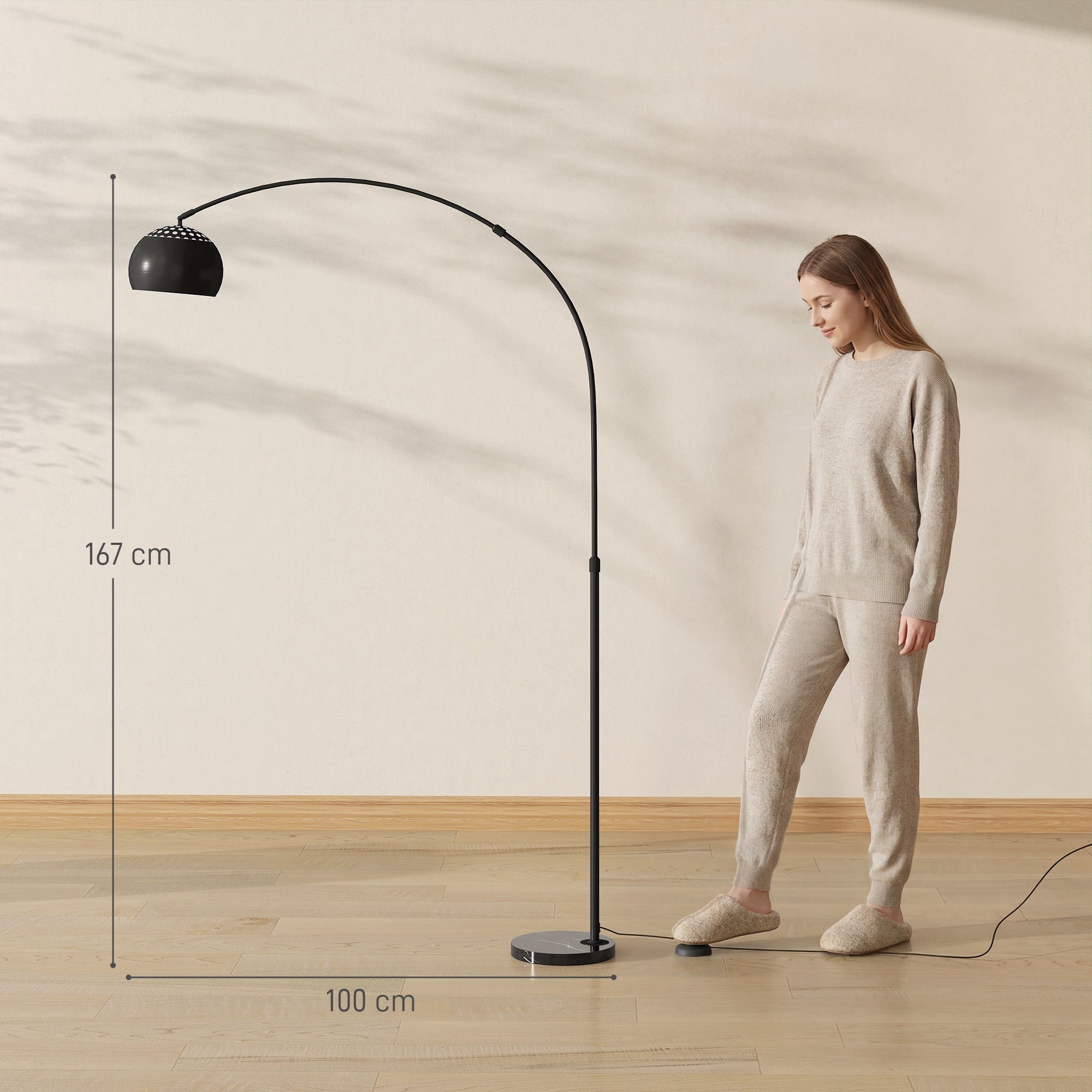 HOMCOM Arc Floor Lamp for Living Room, Modern Adjustable Standing Lamp with Faux Black Marble Base Black - MOOAZAA