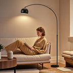 HOMCOM Arc Floor Lamp for Living Room, Modern Adjustable Standing Lamp with Faux Black Marble Base Black - MOOAZAA