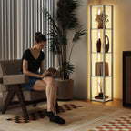 HOMCOM Floor Lamp with Shelves and 3 Brightness Levels - Oak - MOOAZAA