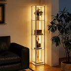 HOMCOM Floor Lamp with Shelves and 3 Brightness Levels - Oak - MOOAZAA