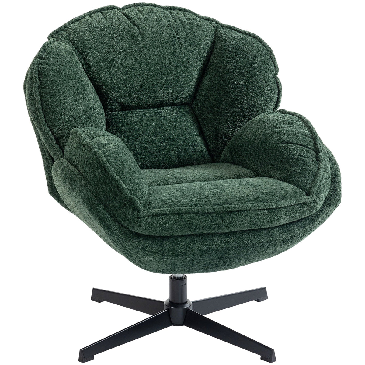 HOMCOM Modern Wingback Accent Chair, Velvet Armchair with Four-Star Base, S-Springs, Swivel, Dark Green - MOOAZAA
