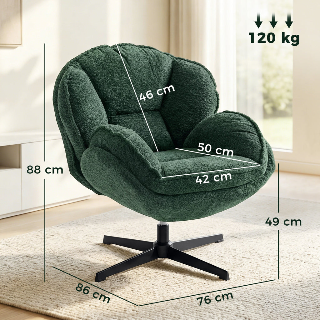 HOMCOM Modern Wingback Accent Chair, Velvet Armchair with Four-Star Base, S-Springs, Swivel, Dark Green - MOOAZAA
