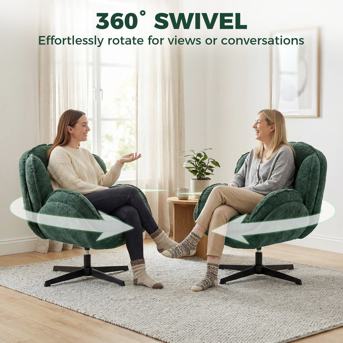 HOMCOM Modern Wingback Accent Chair, Velvet Armchair with Four-Star Base, S-Springs, Swivel, Dark Green - MOOAZAA