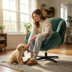 HOMCOM Modern Wingback Accent Chair, Velvet Armchair with Four-Star Base, S-Springs, Swivel, Dark Green - MOOAZAA