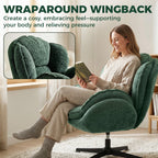 HOMCOM Modern Wingback Accent Chair, Velvet Armchair with Four-Star Base, S-Springs, Swivel, Dark Green - MOOAZAA