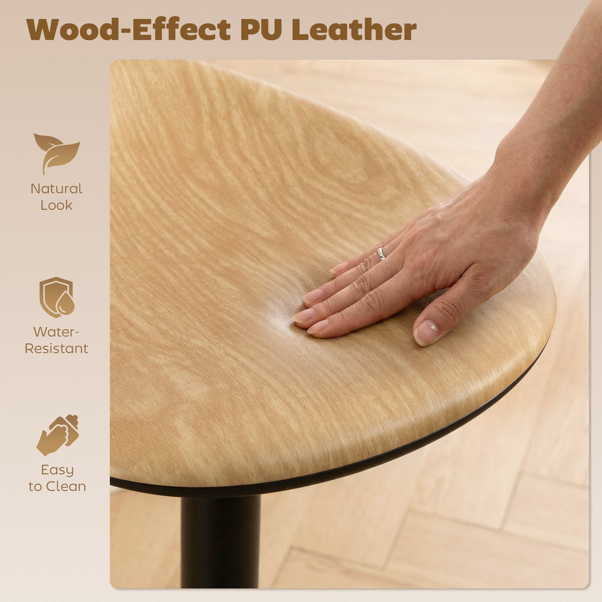 HOMCOM Set of 2 Barstools PU Leather Kitchen Stools with Saddle Seat Height Adjustable Swivel Kitchen Chairs with Footrest Oak - MOOAZAA