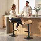 HOMCOM Set of 2 Barstools PU Leather Kitchen Stools with Saddle Seat Height Adjustable Swivel Kitchen Chairs with Footrest Oak - MOOAZAA
