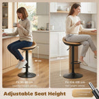 HOMCOM Set of 2 Barstools PU Leather Kitchen Stools with Saddle Seat Height Adjustable Swivel Kitchen Chairs with Footrest Oak - MOOAZAA