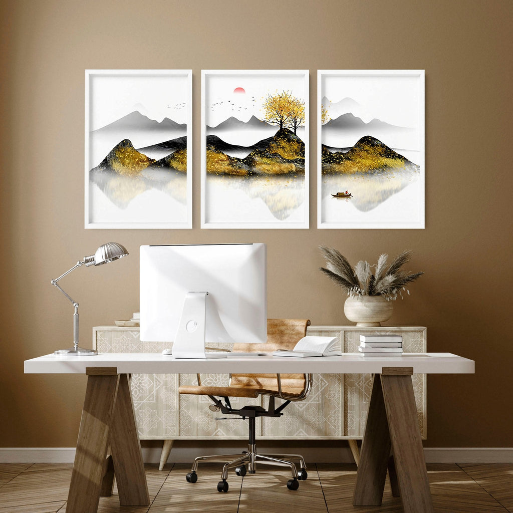 Art for Home Office – Set of 3 Japanese Wall Prints