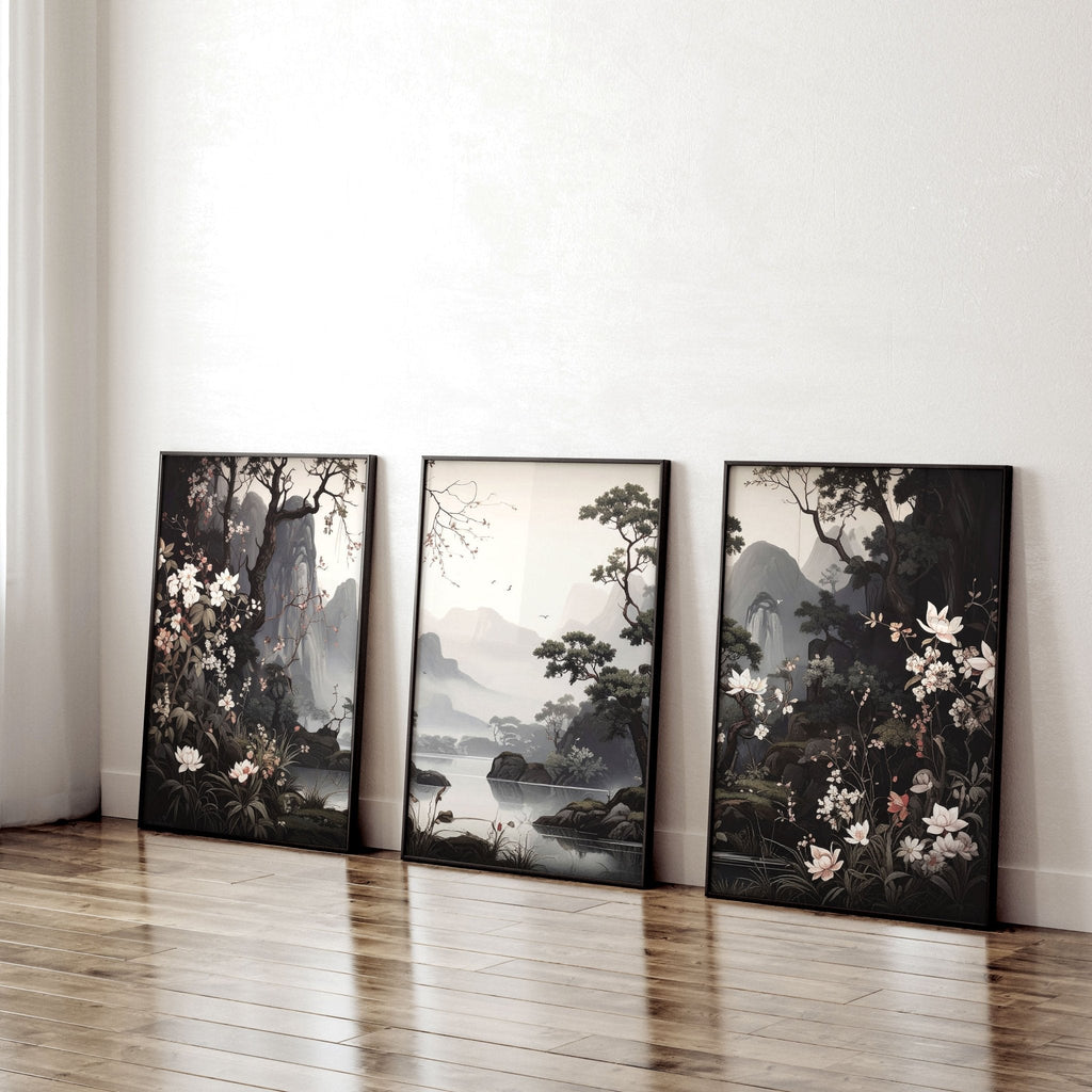 Chinoiserie Posters | Set of 3 Black & White Wall Prints
