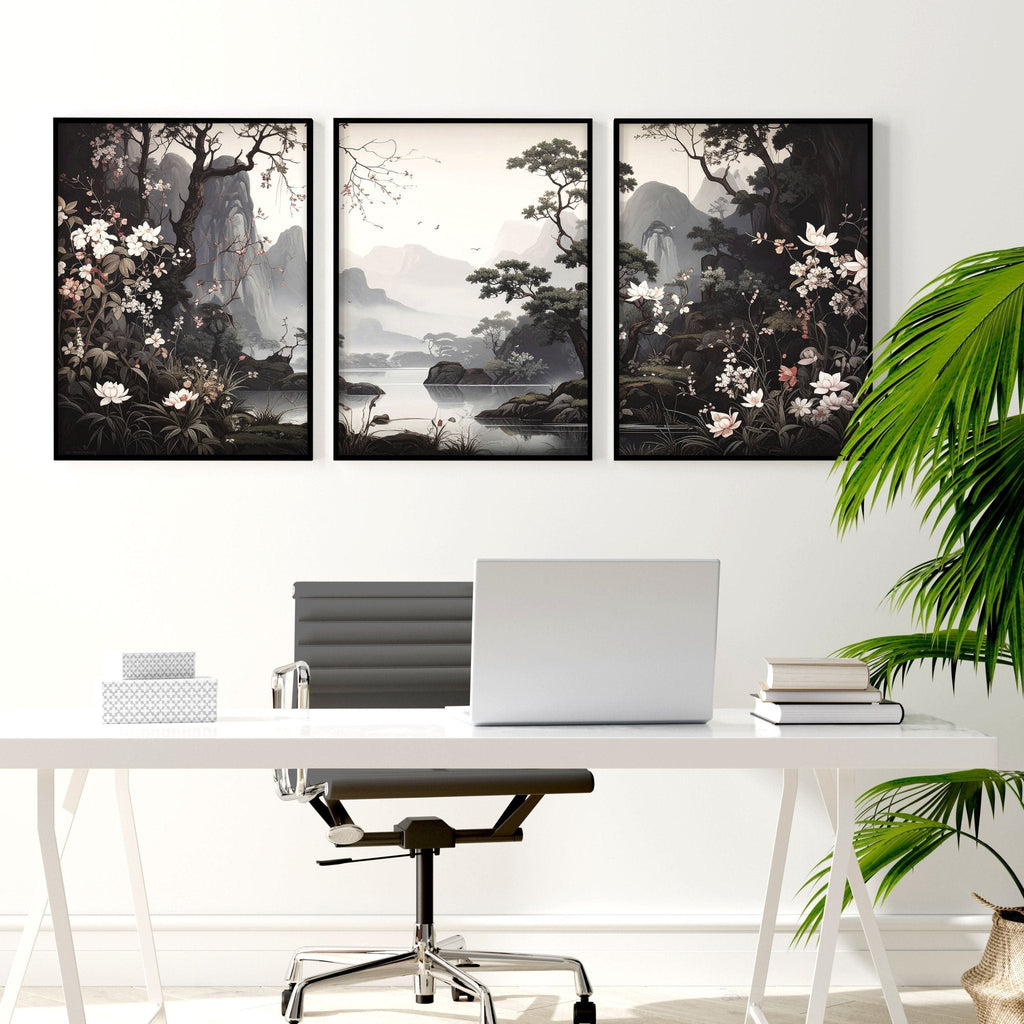 Chinoiserie Posters | Set of 3 Black & White Wall Prints