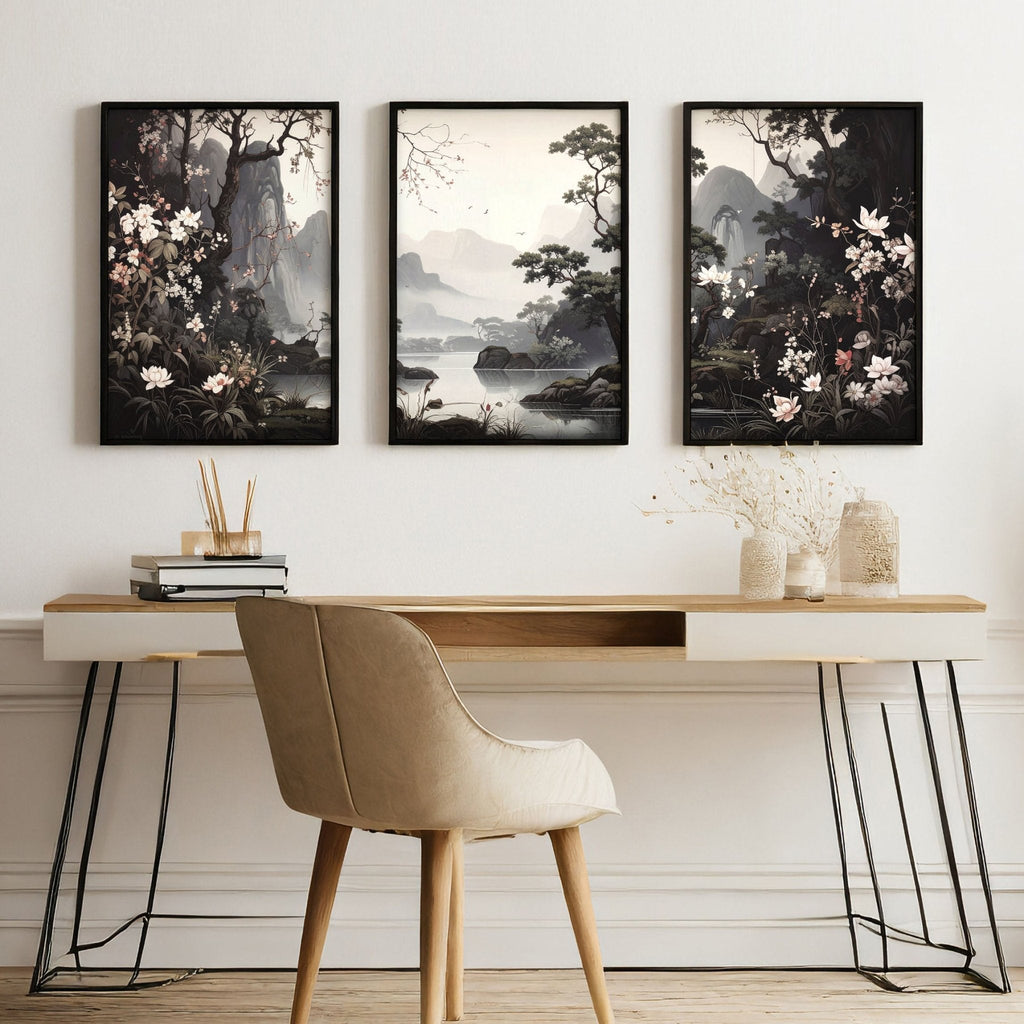 Chinoiserie Posters | Set of 3 Black & White Wall Prints