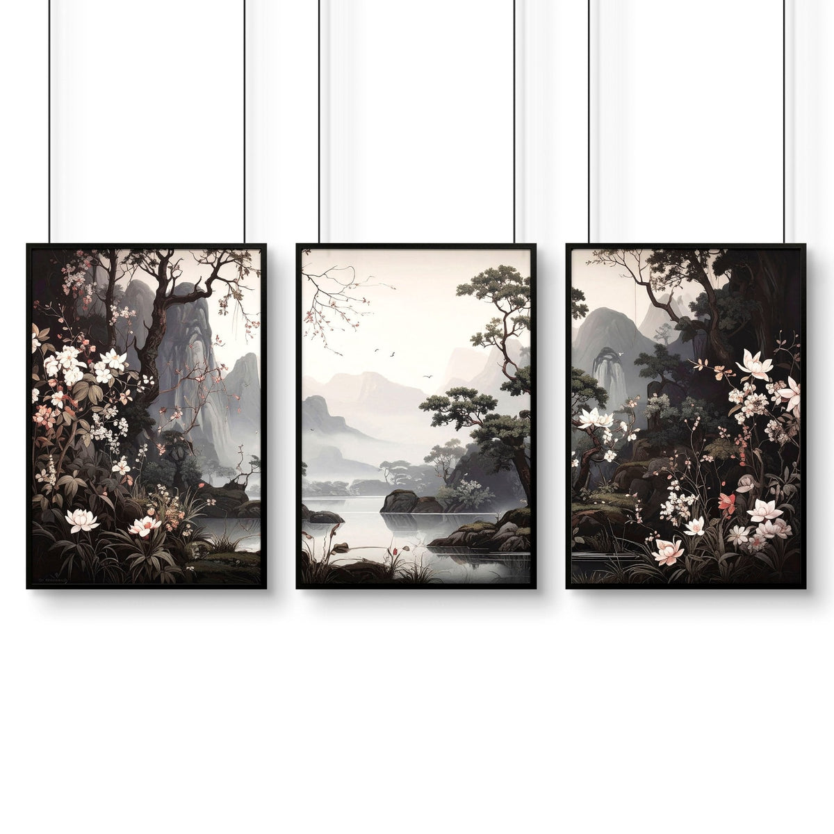 Chinoiserie Posters | Set of 3 Black & White Wall Prints