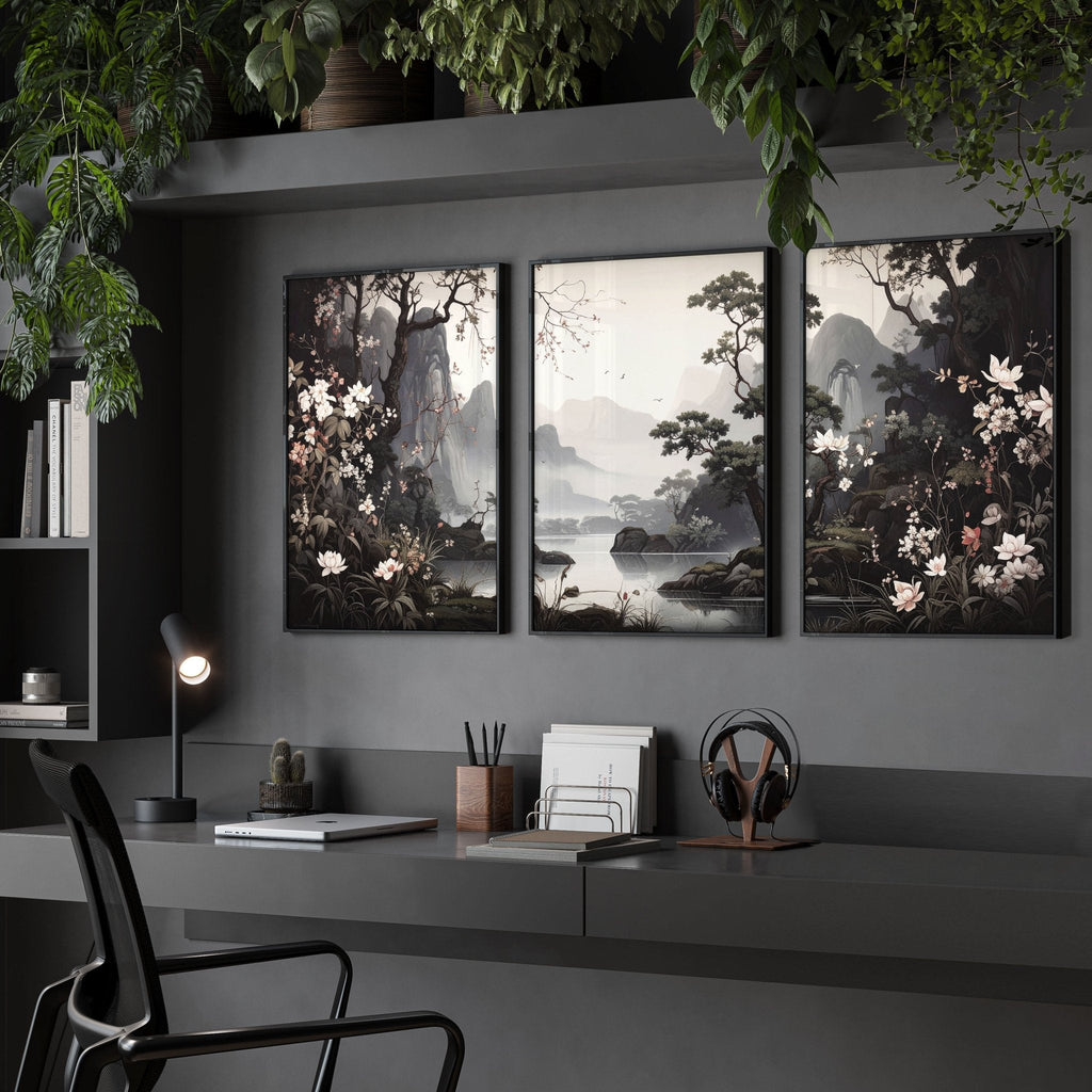 Chinoiserie Posters | Set of 3 Black & White Wall Prints