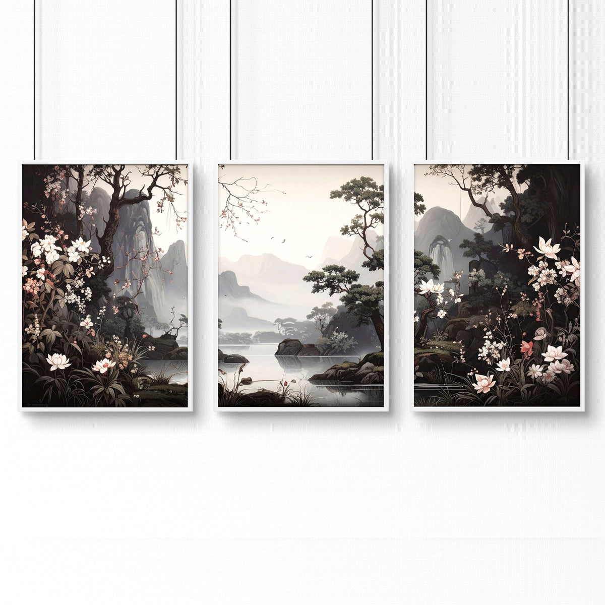 Chinoiserie Posters | Set of 3 Black & White Wall Prints