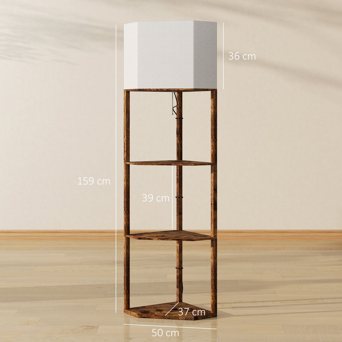 HOMCOM Corner Floor Light, with Shelves - Wood-Effect