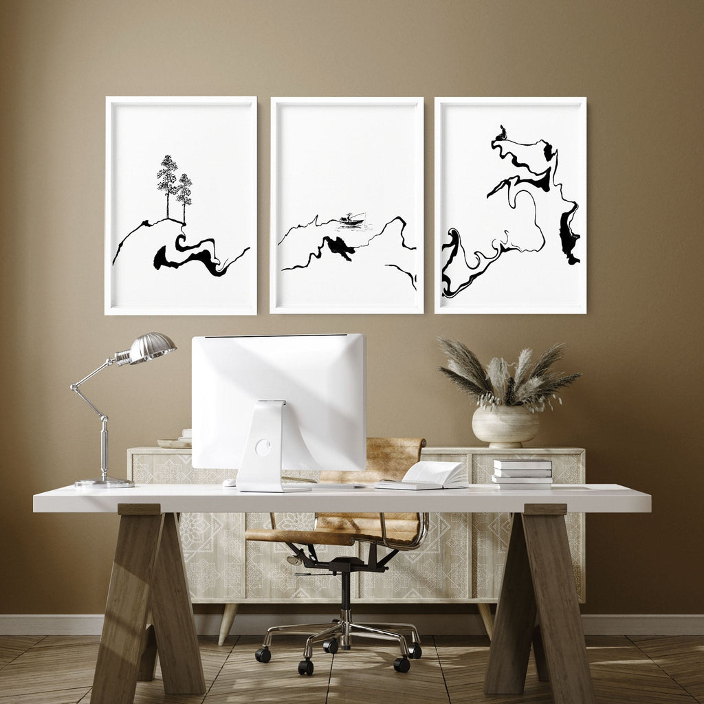 Calming Office Decor Ideas | Set of 3 Japanese Prints