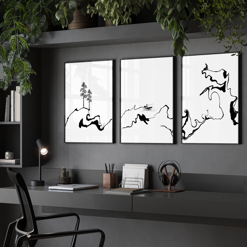 Calming Office Decor Ideas | Set of 3 Japanese Prints