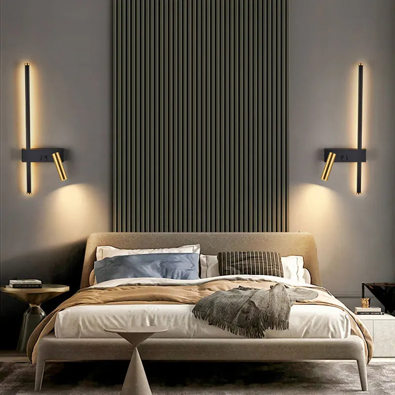 Bold Gold Black LED Wall Lamp Dual Switch Reading Light Bedside