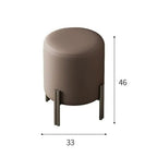 Brown round stool with dimensions labeled on a white background