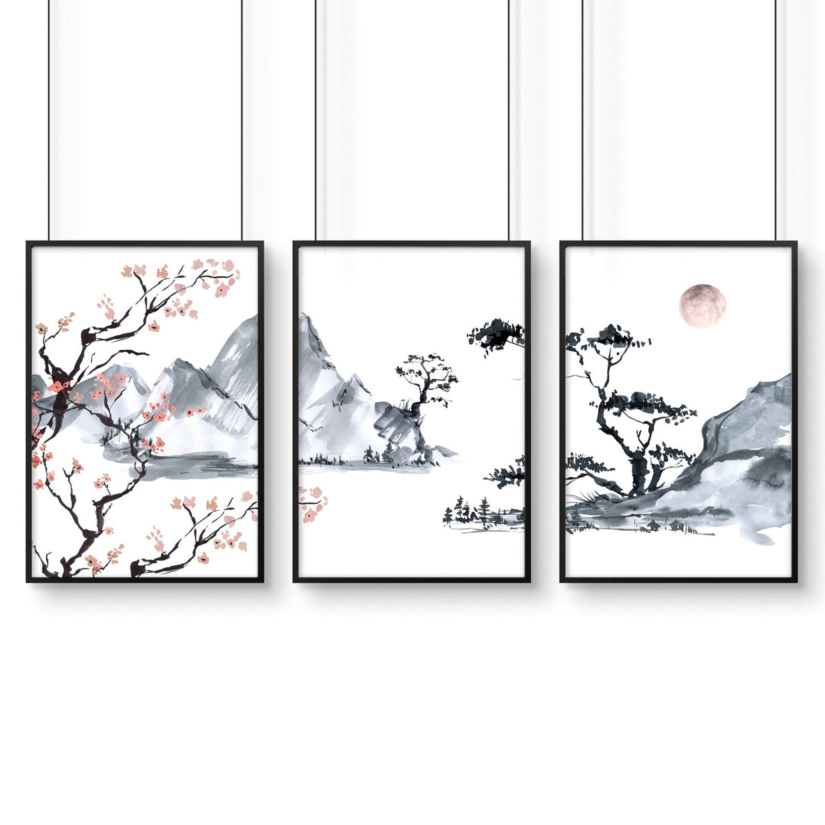 Cherry Blossom Wall Art – Japanese Set of 3 Framed Prints
