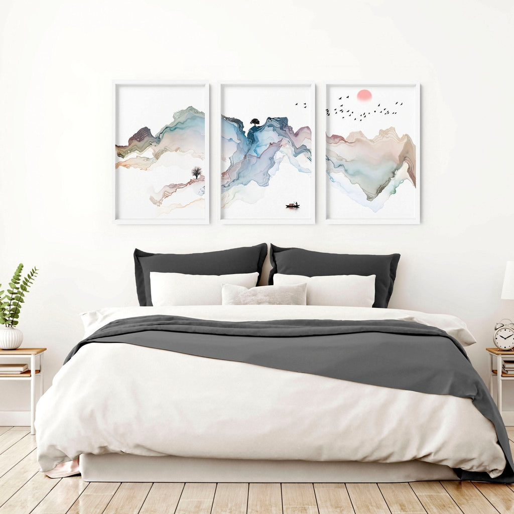 Bedroom Wall Art | Japanese Set of 3 Framed Prints