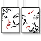 Framed prints for living room | set of 2 Koi wall art