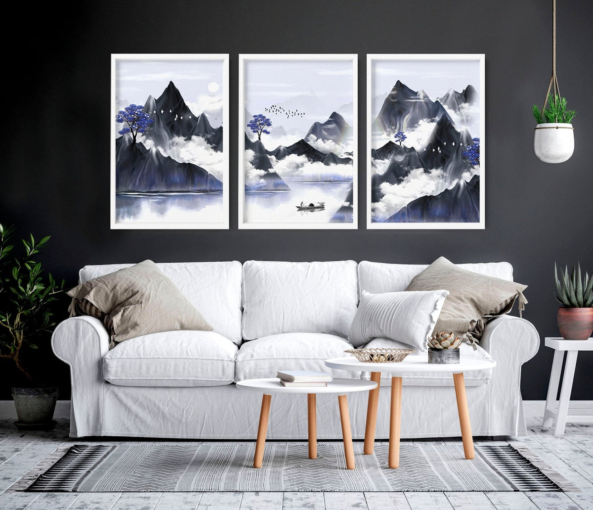 Living room pictures for walls | set of 3 Japanese art prints