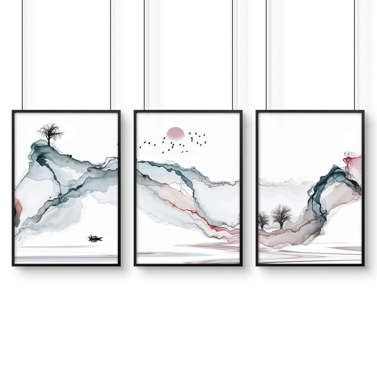 Sunset Wall Art Set of 3 | Japanese Landscape Prints
