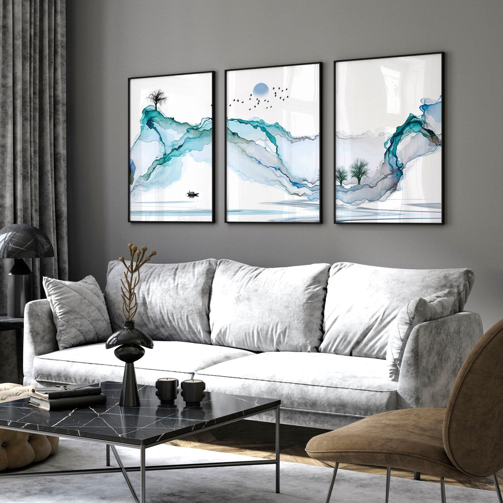 Set of 3 Prints | Teal Japanese Wall Art
