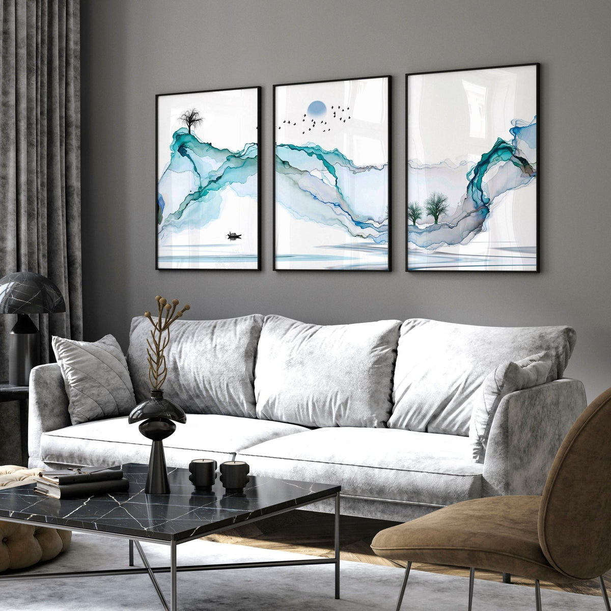 Set of 3 Prints | Teal Japanese Wall Art
