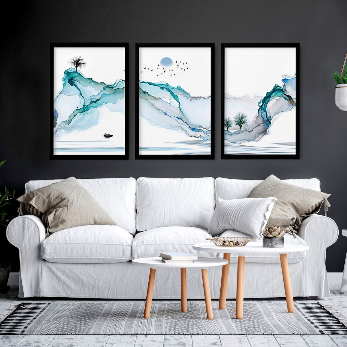 Set of 3 Prints | Teal Japanese Wall Art