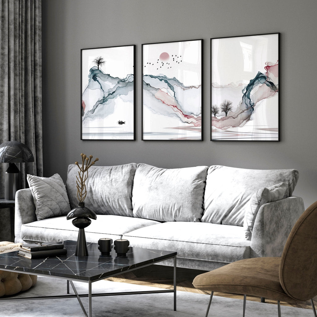 Sunset Wall Art Set of 3 | Japanese Landscape Prints