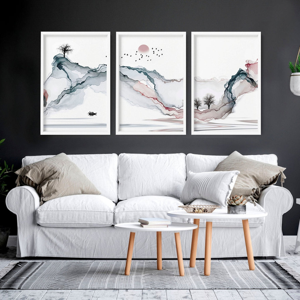 Sunset Wall Art Set of 3 | Japanese Landscape Prints