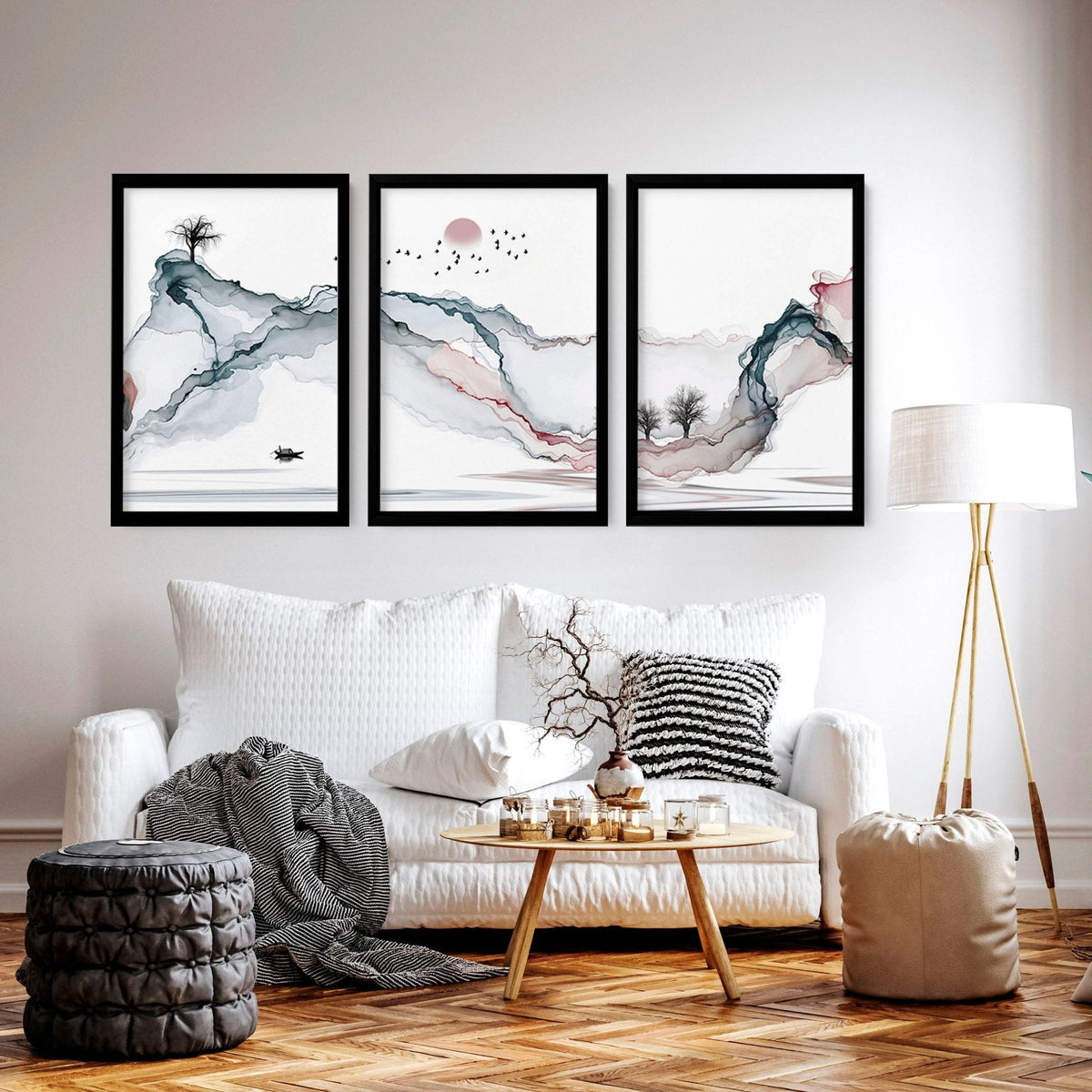 Sunset Wall Art Set of 3 | Japanese Landscape Prints