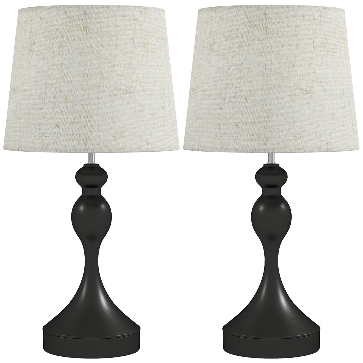 HOMCOM Set of Two Three-Colour Lamps, with USB Ports - Black/Beige