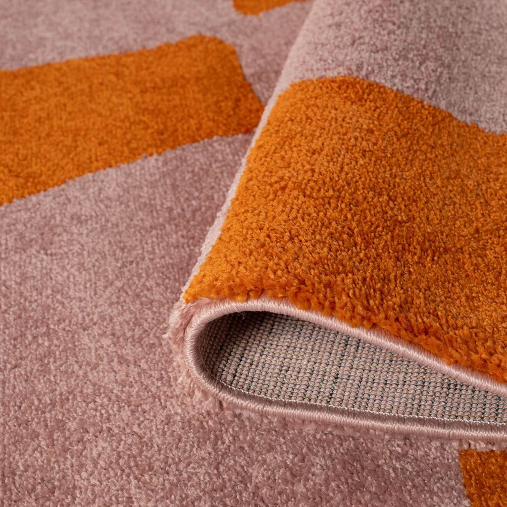 Joli Checkered Orange & Pink Rug - MOOAZAA
